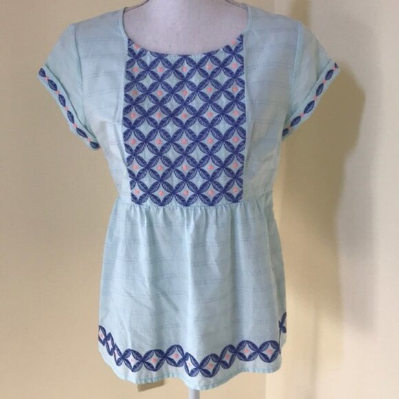 VINEYARD VINES size 12 blue combo embroidered top